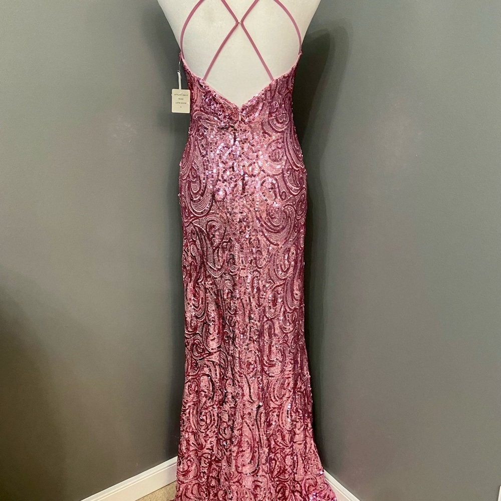 Gorgeous CAMILLE Pink Sequin Gown Sz0 Backless Prom Formal New Years Holiday - Picture 4 of 17